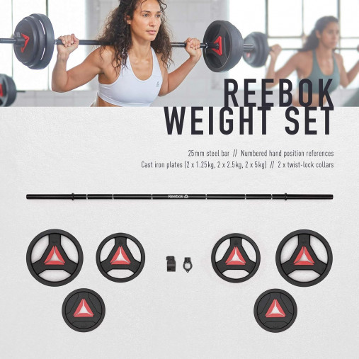 Штанга разборная для аэробики REEBOK Weight Set, 20 кг (гриф 140 см, втулка 25мм, хват 25 мм) Штанга разборная для аэробики REEBOK Weight Set, 20 кг (гриф 140 см, втулка 25мм, хват 25 мм)