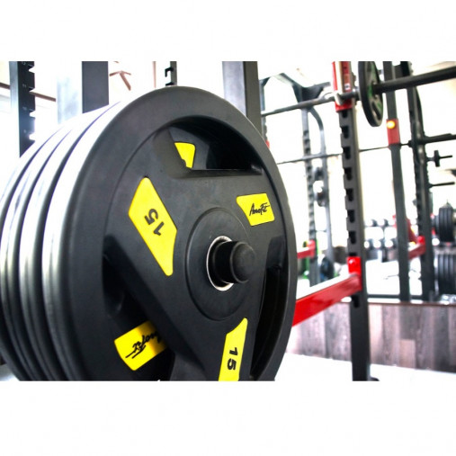 Олимпийский обрезиненный диск AeroFit 5 кг,черно-красный, с 3-мя хватами. Посадочное кольцо из нержавеющей стали, Ø 51,5 мм Олимпийский обрезиненный диск AeroFit 5 кг,черно-красный, с 3-мя хватами. Посадочное кольцо из нержавеющей стали, Ø 51,5 мм