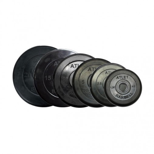 Набор обрезиненных дисков, черные MB Barbell, D-51 мм, 1,25-20 кг, АТЛЕТ (общий вес 107,5 кг) 6 пар Набор обрезиненных дисков, черные MB Barbell, D-51 мм, 1,25-20 кг, АТЛЕТ (общий вес 107,5 кг) 6 пар