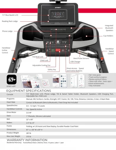 Беговая дорожка SPIRIT XT385 Black